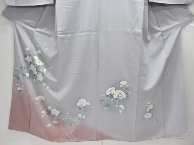  手描き友禅　椿模様刺繍訪問着